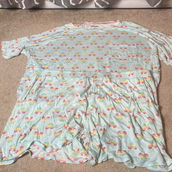 DISNEY MICKEY MOUSE 2 PIECE SHORT SLEEVE  PAJAMA SET - AQUA RAINBOW - XXL - Picture 2 of 10